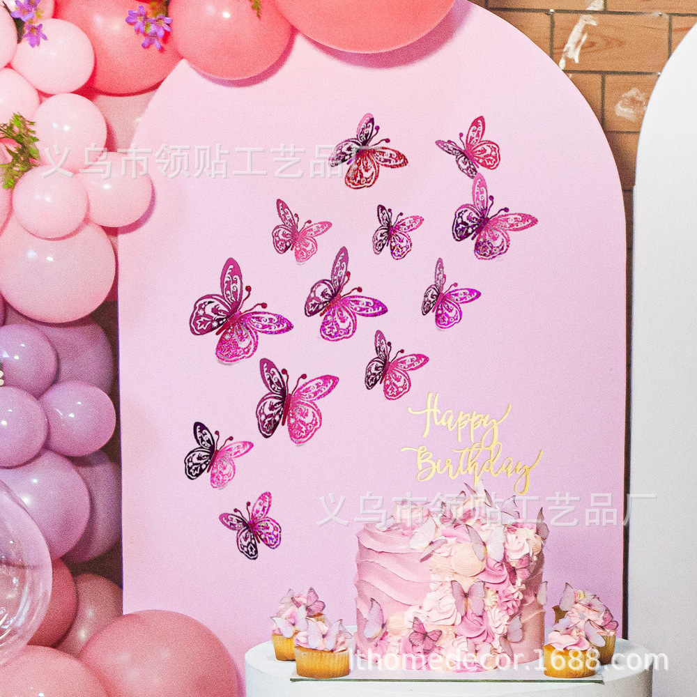 LTHD024 papel hueco mariposa tridimensional mariposa aniversario decoración decorativa decoración de fiesta de cumpleaños