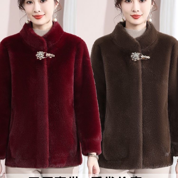 Middle-aged and elderly mothers' stylish thickened faux mink fur coat for winter 2024 new autumn and winter fashion coat