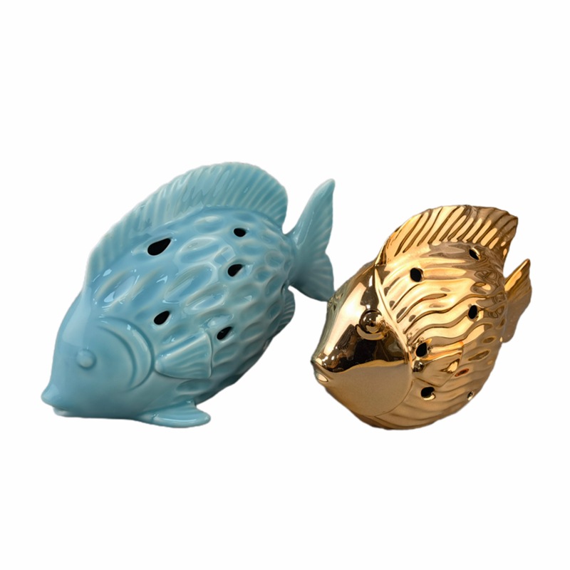 Muebles de cerámica para el hogar creativos nórdicos, regalos navideños de peces de boca, muebles para el hogar de peces huecos creativos, peces LED
