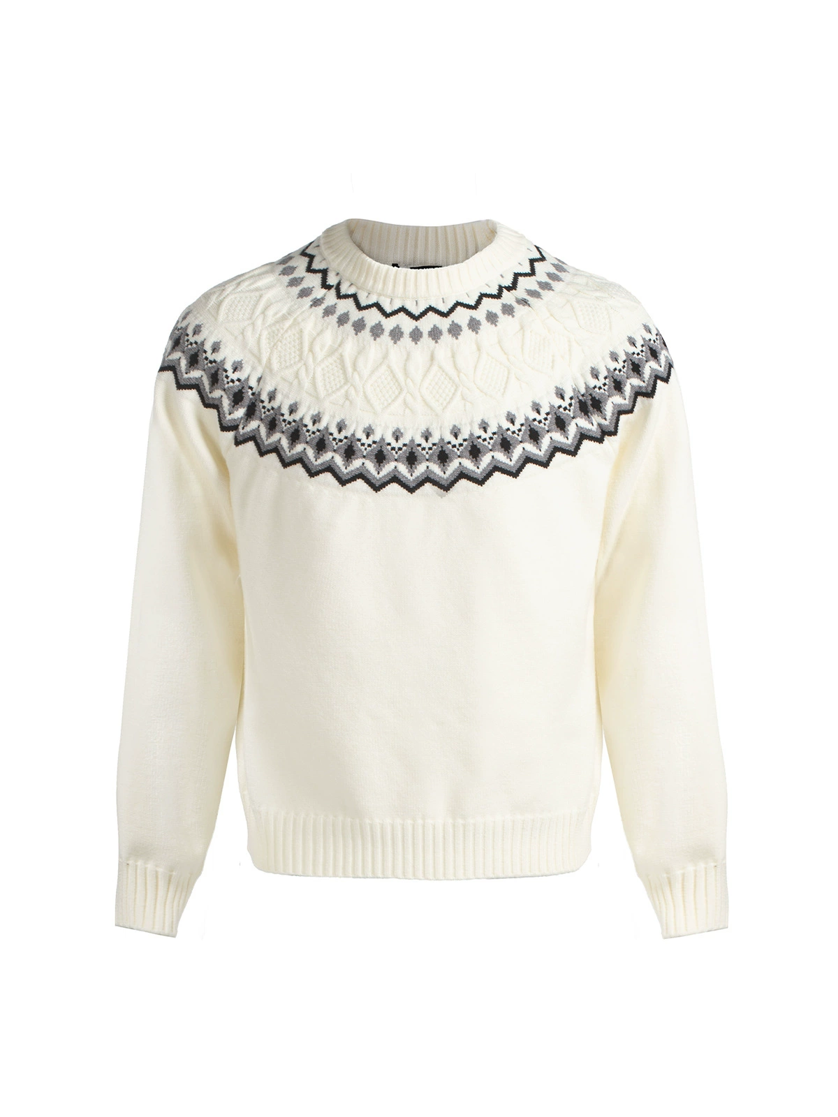 【JMWH】Ночная вечерняя Fair Isle вязка с воротником-стойкой, удобный и дышащий реглан-свитер