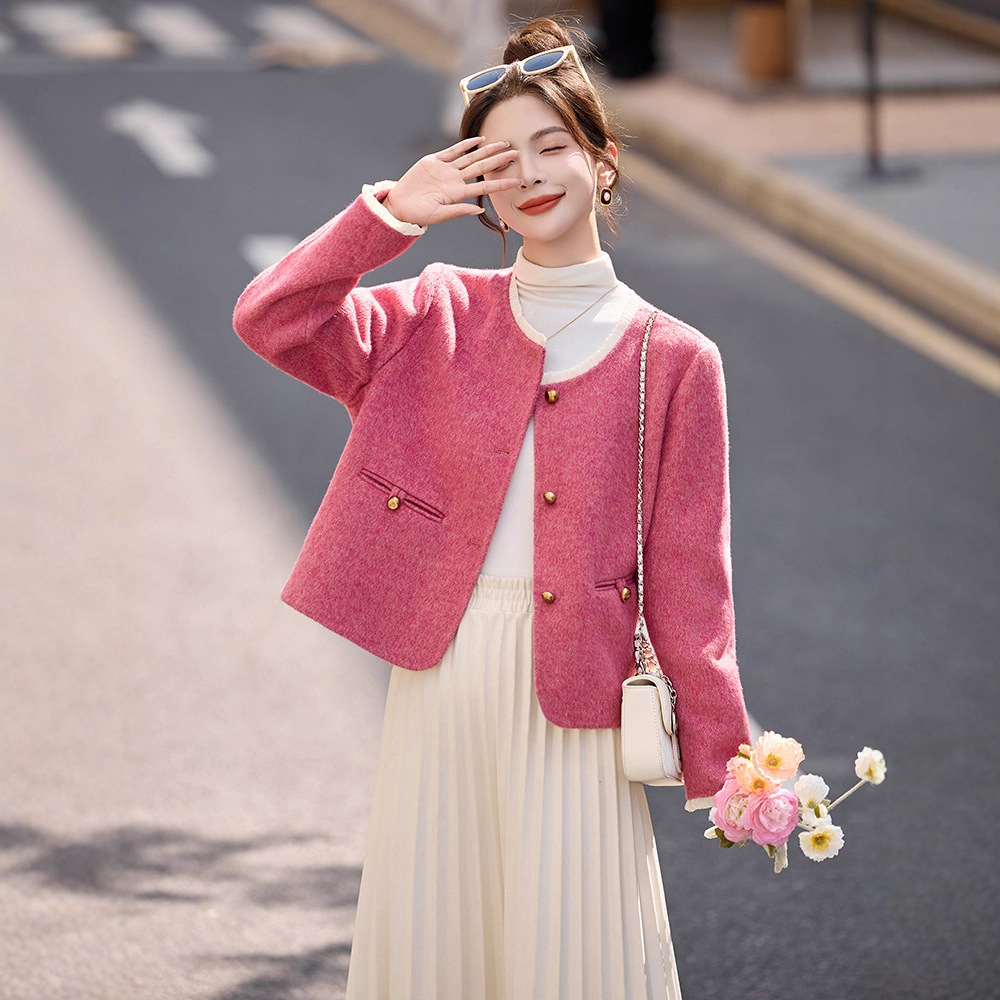 Chanel-Style Double-Sided Woolen Coat for Women, 2026 Autumn and Winter New Short Round-Neck Elegant Petite Woolen Coat