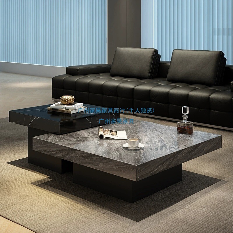 Italian Minimalist Light Luxury Slate Coffee Table Living Room Home Size High and Low Combination Square High-End Coffee Table Modern Simple