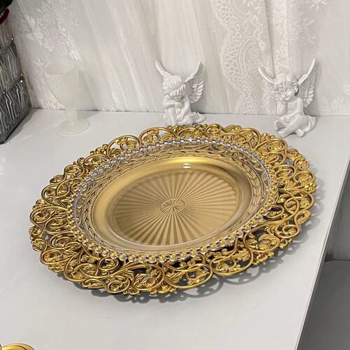 Foreign trade transparent wedding hotel party spray paint craft decorative plastic deep fruit plate golden shiny large fruit plate round