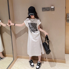 Girls T-shirt dress long summer 2023 new style Korean style casual loose sleeveless vest dress for big children