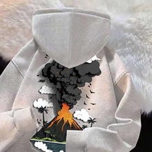 火山喷发创意新款加厚连帽卫衣男女款秋冬宽松潮牌ins风个性上衣