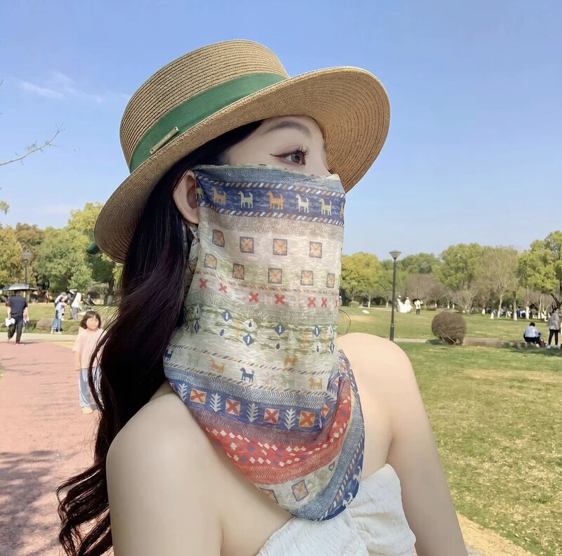 2026 New Bamboo Cotton Sun Protection Face Mask, Neck Gaiter, Versatile Fashion Sunshade Veil for Cycling Women