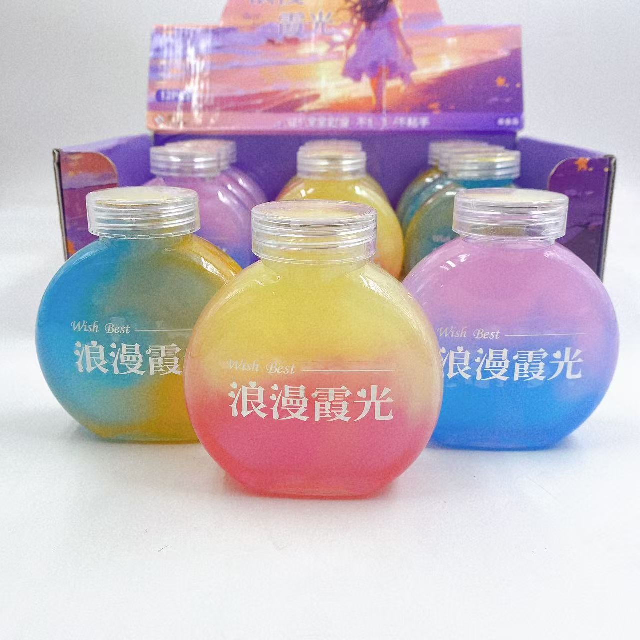 Juguetes para niños botellas redondas duplicadas falsas acuarelas espumantes de barro espumante de color brillante de alto valor de la cara descomprimida hecha a mano DIY lote de goma espumante