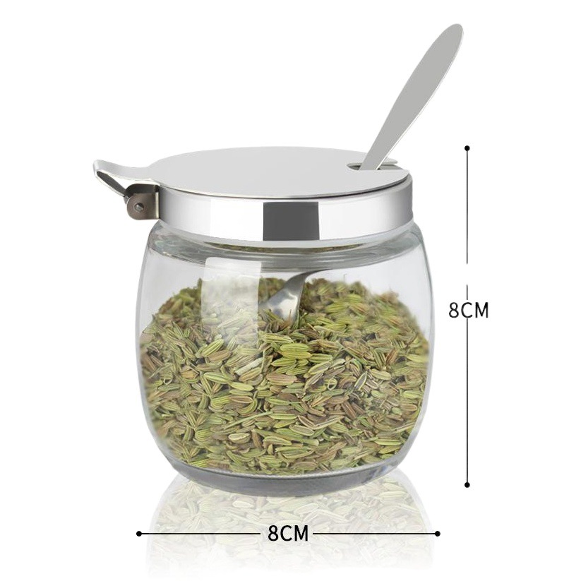 Caja de condimentos frasco de condimento de vidrio botella de condimento hogar frasco de pimienta suministros de cocina frasco de sal con cuchara pequeña