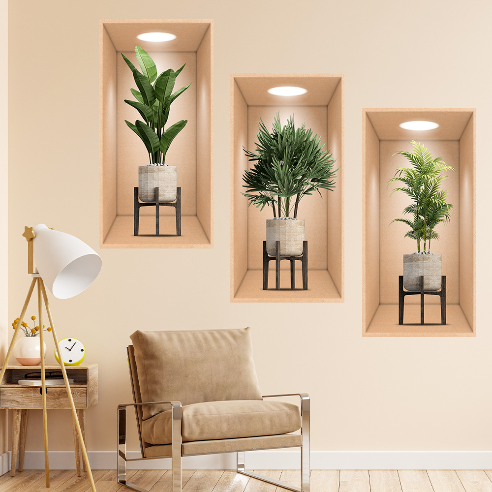 Aike DD2414 Simple Atmosphere Green Plant Potted Plant Wall Stickers Living Room Room Wall Decorative Painting Self-adhesive Sticker
