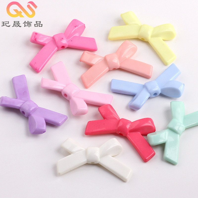 Solid Color Macaron Bow Vertical Hole Beaded Fork Bow Tie Cream Glue Phone Case DIY Material Handmade Accessories