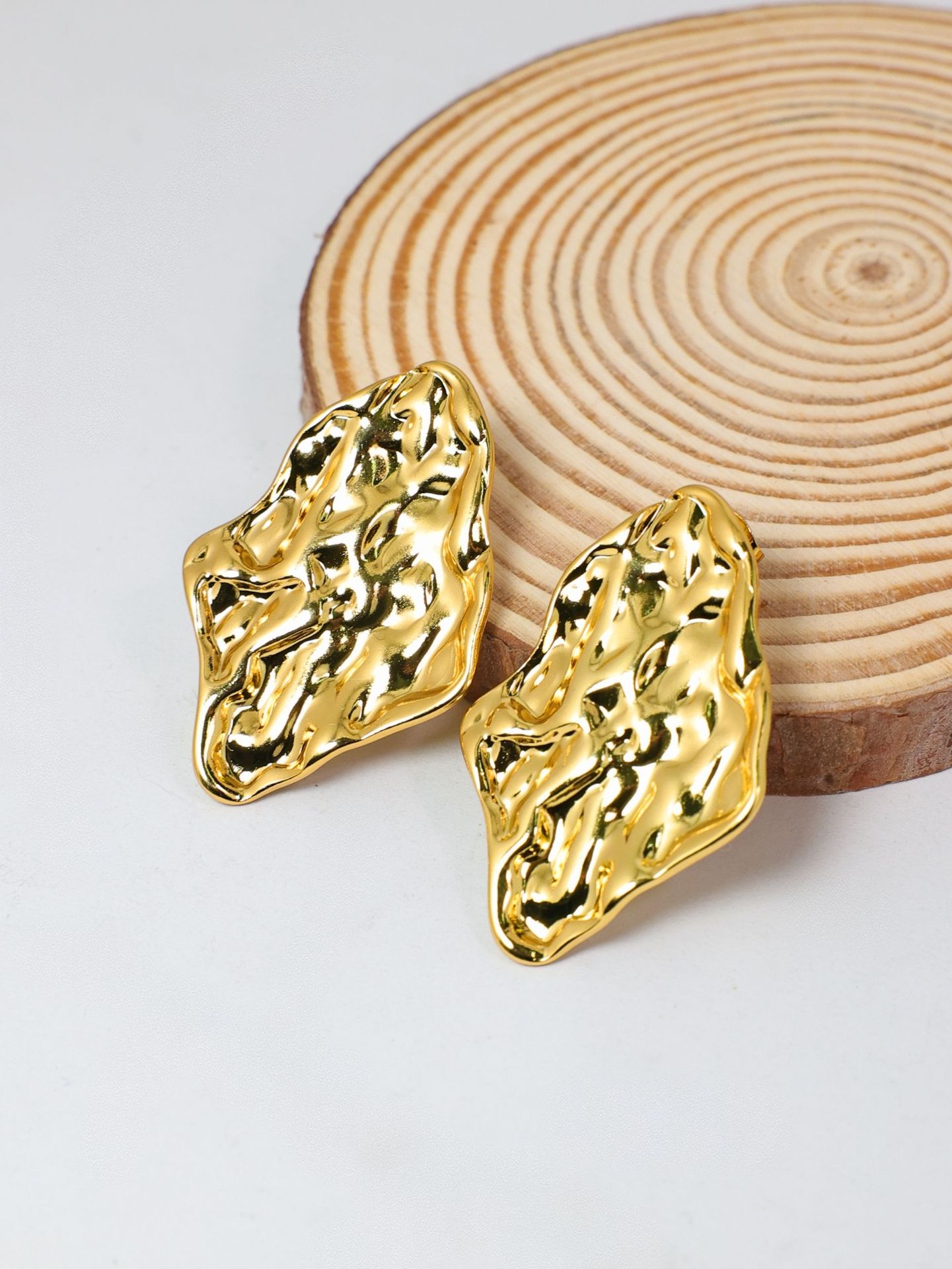 Personalised Lava Texture Stud Earrings In Stainless Steel Gold_voghion.com