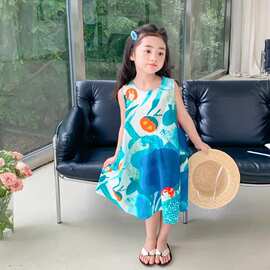 童装女童无袖背心裙2025夏季新款中小童韩版涂鸦风连衣裙跨境新款