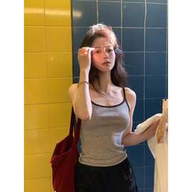 灰色条纹露背吊带背心女夏夏季海边度假性感辣妹美背内搭外穿上衣