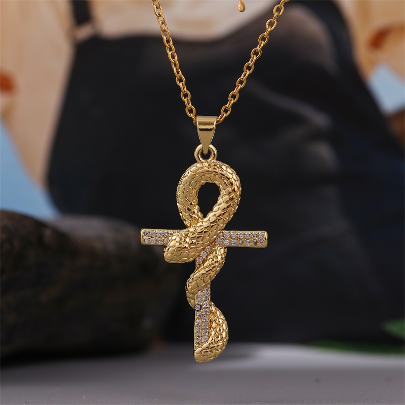 Korean Copper Inlaid Zirconium Cross Snake Necklace Wholesale Nihaojewelry display picture 2