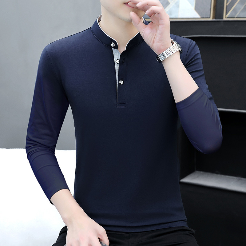 Camiseta polo de manga larga para hombres 2024 primavera nuevo algodón casual moda de color sólido camiseta delgada juvenil camiseta base