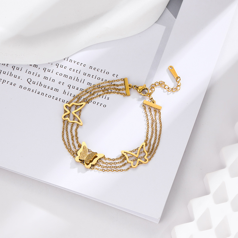 7g Weight Bracelets Classification 1 Piece Quantity Daily, Street Occasion Titanium Steel Material Butterfly Pattern Women's Gender Plating Design Elegant, Simple Style Style Titanium Steel Elegant Simple Style Butterfly Plating Bracelets 8