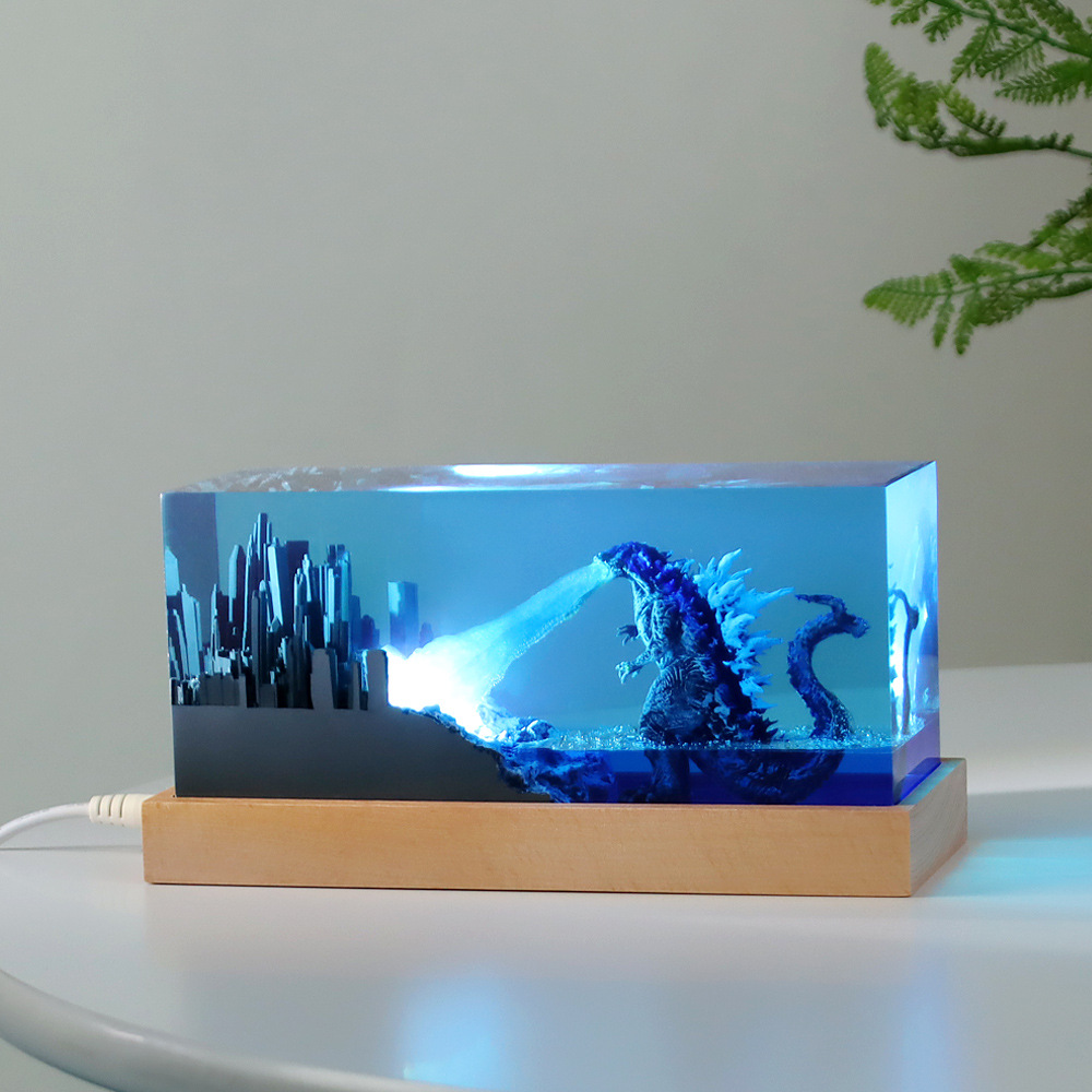  Creative Godzilla City War Night Light Ornaments Epoxy Craft Christmas Children Gifts Tide