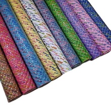 厂家供应彩色方格金葱皮革  PVC镜面包装面料 PET印花金葱布