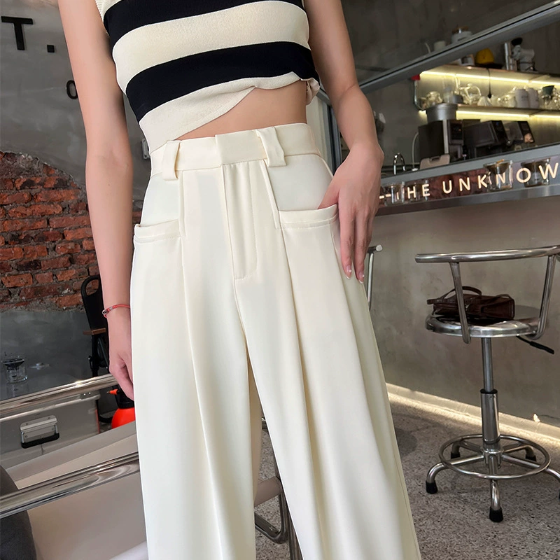 White thin trousers, suit, oversize, loose fit, high-quality style