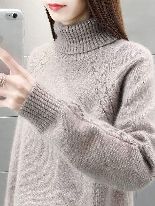 Estilo perezoso cuello alto suéter de las mujeres suelta desgaste exterior 2023 nuevo otoño y el invierno que basa la camisa engrosada top image 3