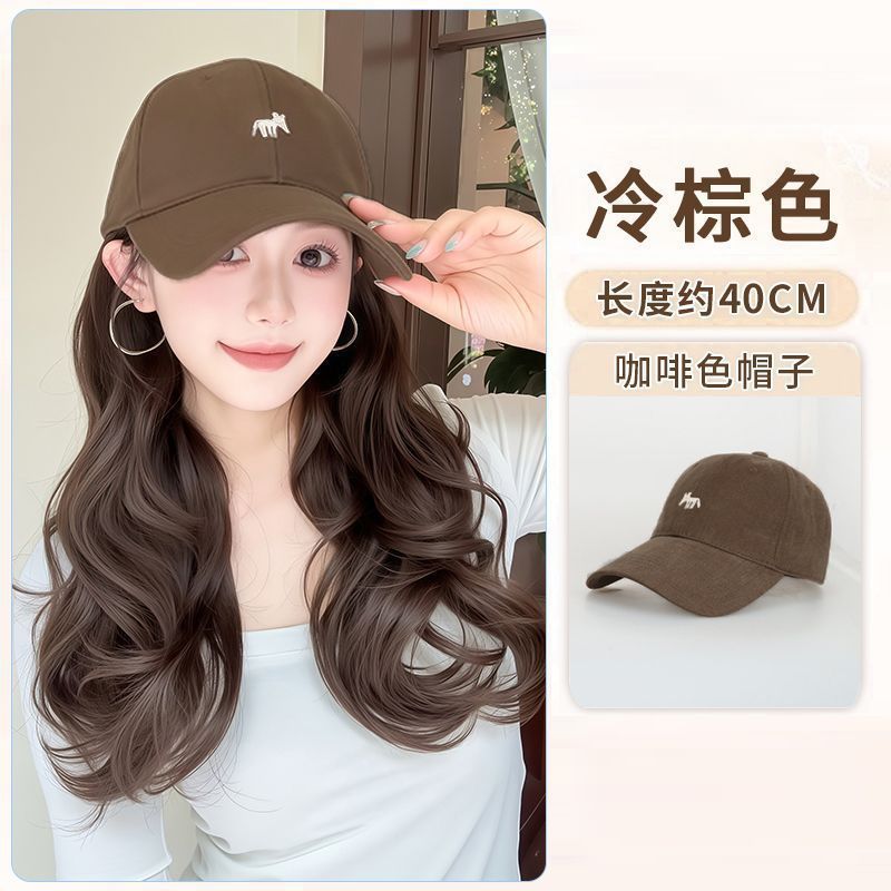 Sombrero peluca en una mujer cabello rizado largo otoño invierno nueva moda pequeño zorro bordado sombrero de béisbol con cubierta de cabello falso