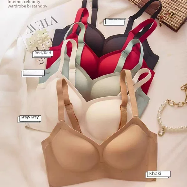 Extending Fixed Cup Soft Support Underwear Women's Small Chest Flat Chest Push-up No Steel Ring Seamless Chest Large Thickened Bra