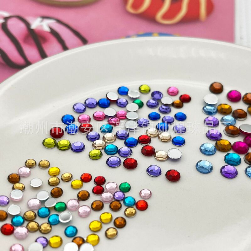 Imitation glass rhinestone small round color acrylic flat drill diy nail decoration mixed color nail jewelry resin