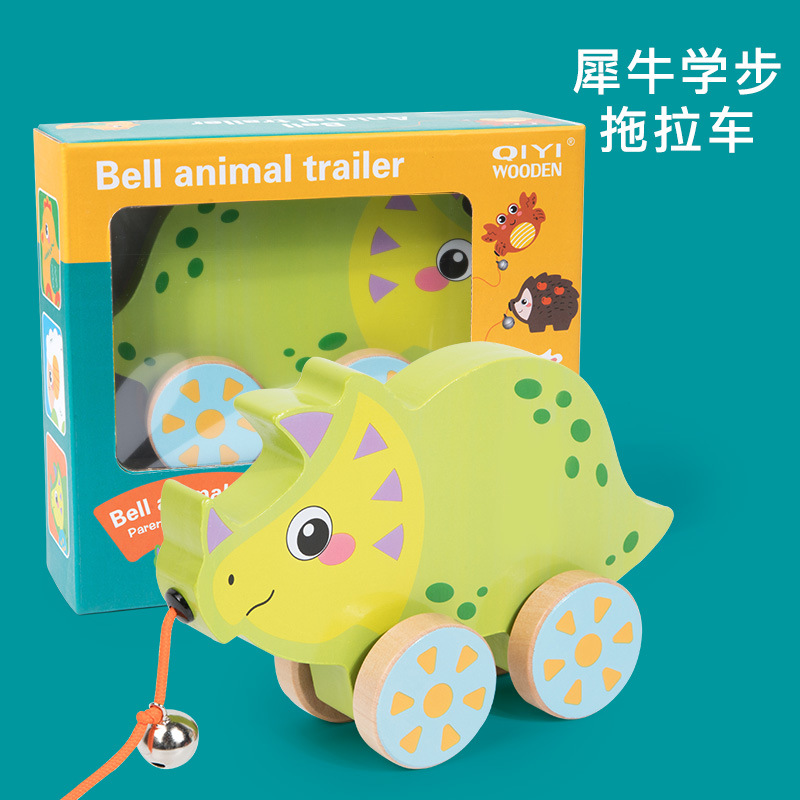 Niño pequeño para niños arrastre juguete Pull-and-play trolley imagen de dibujos animados cocodrilo cachorro madera Pull-Line Walker