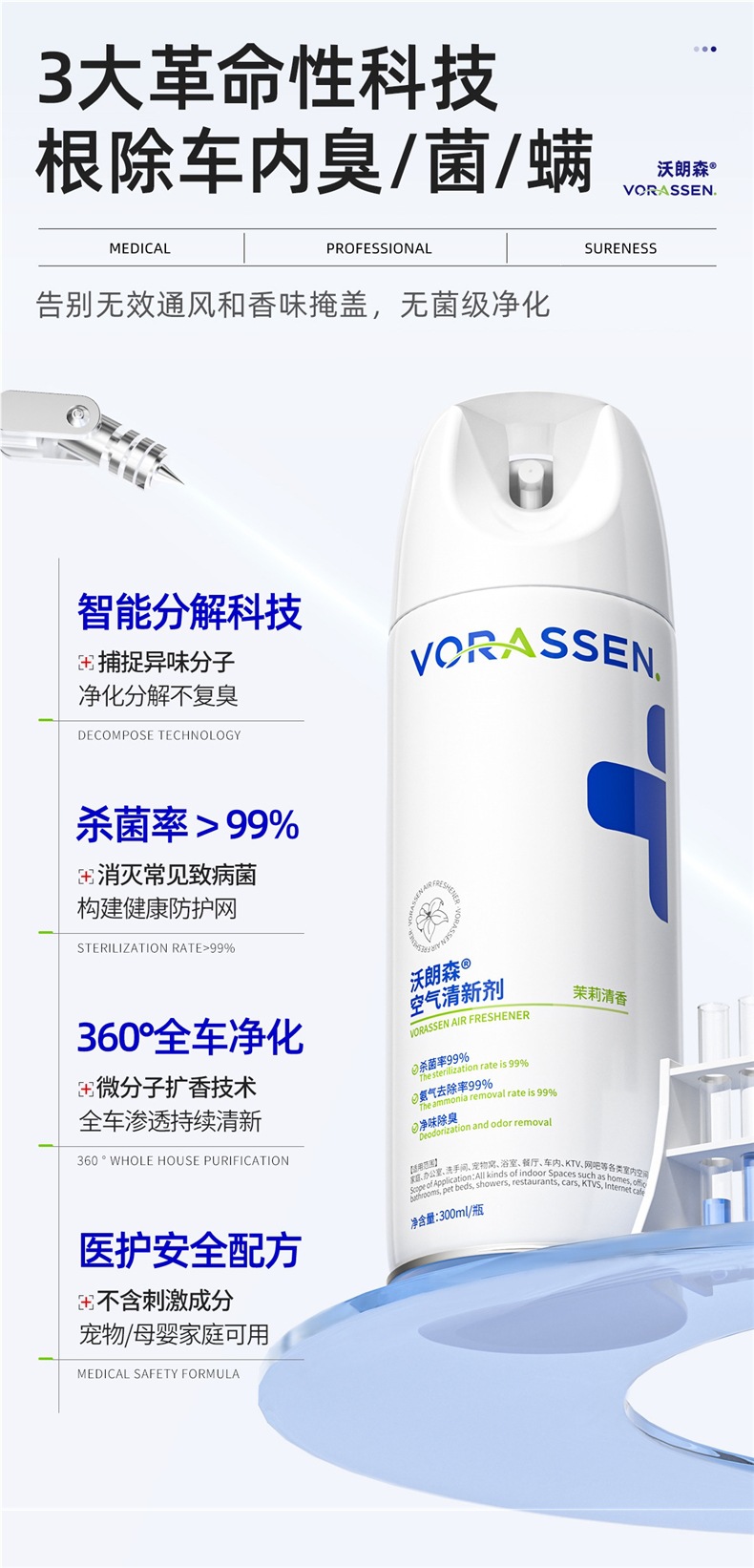 Car Odor Removal, Car Disinfection, Sterilization, Deodorizing Spray, Air Conditioning, Seat Leather Smoke Odor Removal, Air Freshener