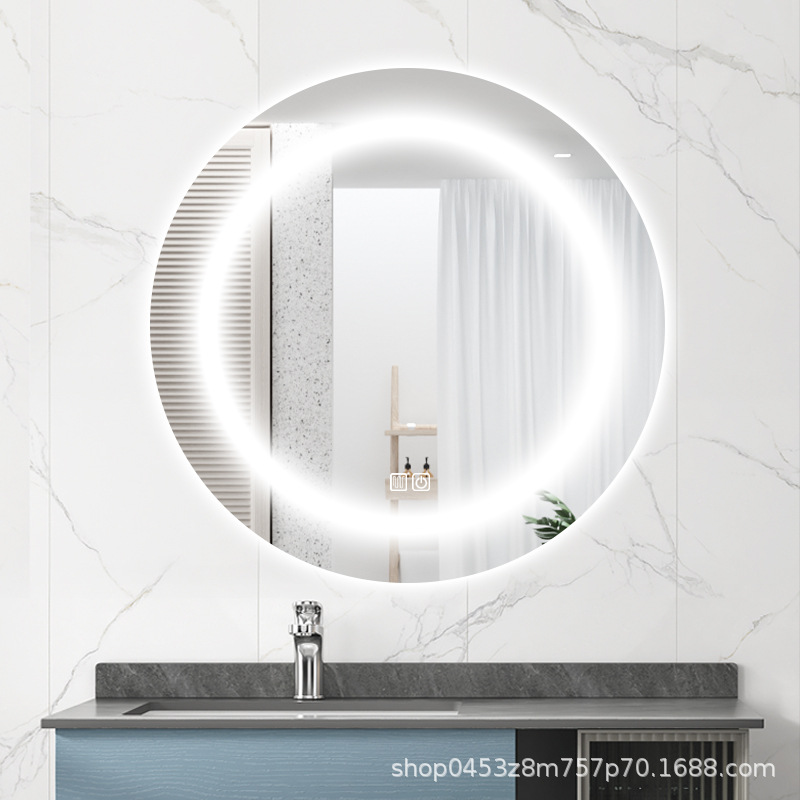 Espejo redondo colgado de pared espejo de baño inteligente con lámpara LED pantalla táctil inductiva anti-fog luminiscente espejo colgado de pared