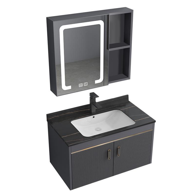 Luz de lujo espacio de aluminio cuarto de baño combinación cerámica integrado lavabo hogar lavabo gabinete combinación lavado Mesa lavabo gabinete
