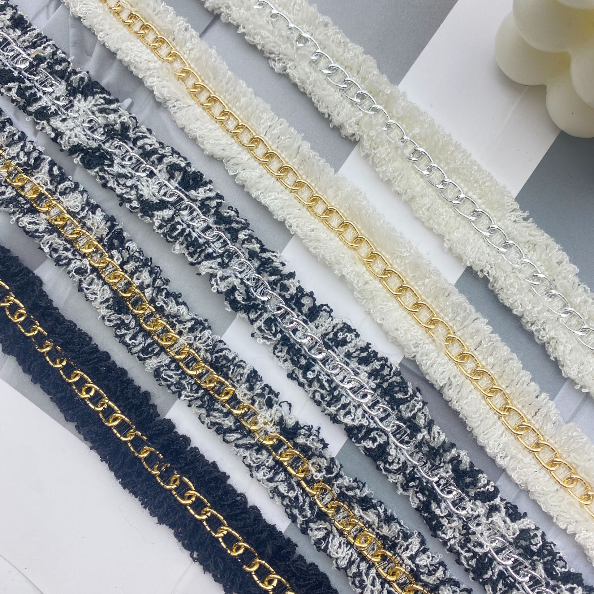 秋冬新款 小香风双边须铝链花边 DIY 适用服装袖口 裙边 帽边辅料