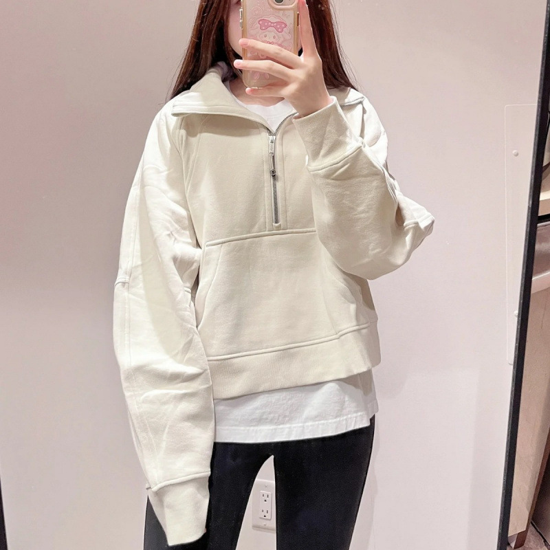 LULU Original Scuba Short Sweatshirt with High Collar, Loose Fit, Half-Zip, Fleece-Lined, for Sports, Fitness, Running, and Yoga