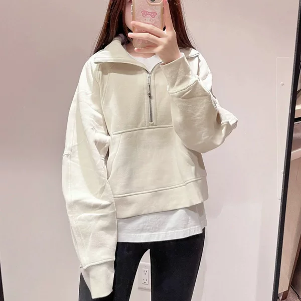 LULU Original Scuba Short Sweatshirt with High Collar, Loose Fit, Half-Zip, Fleece-Lined, for Sports, Fitness, Running, and Yoga