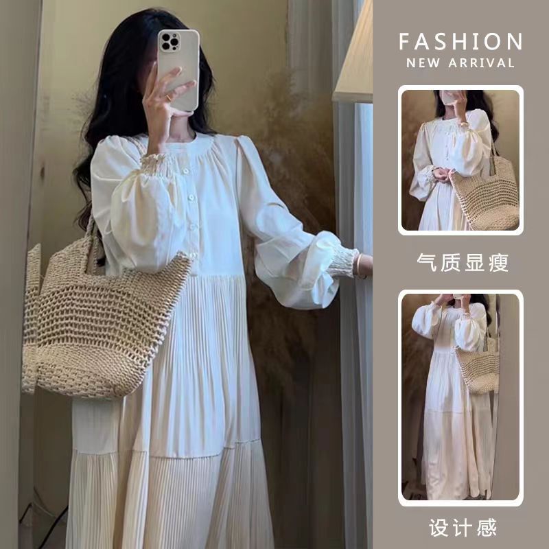 Pregnant women autumn dress 2024 spring and autumn new fashion suit loose slim pleated casual early autumn skirt Pregnant women autumn dress 2024 spring and autumn new fashion suit loose slim pleated casual early autumn skirt