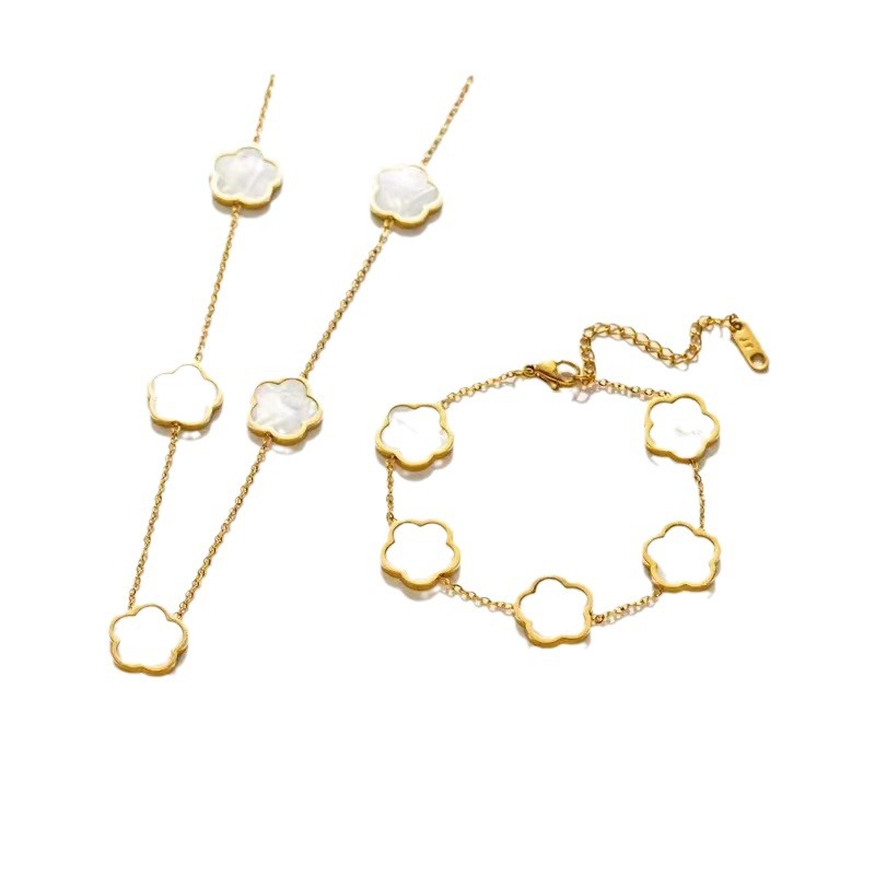 Juego de joyería de trébol de cinco hojas, acero inoxidable dorado, collar y pendientes, suministro al por mayor