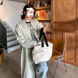 原版做法韩版学院风牛角扣长款简约休闲日系工装风百搭风衣外套女