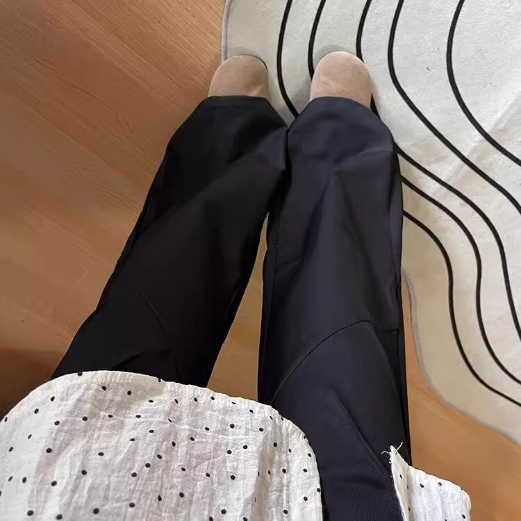 黒垂れ感高級感ゆるい広脚スーツパンツ夏の女性の大きいサイズの太ったmmが痩せている小さなカジュアルパンツ|undefined