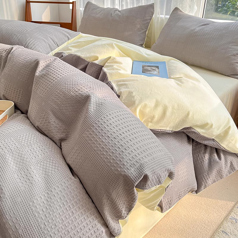 Waffle Cama de cuatro piezas de algodón puro 2025 nuevo estilo de lujo ligero de alta gama funda de edredón de dormitorio principal sábana