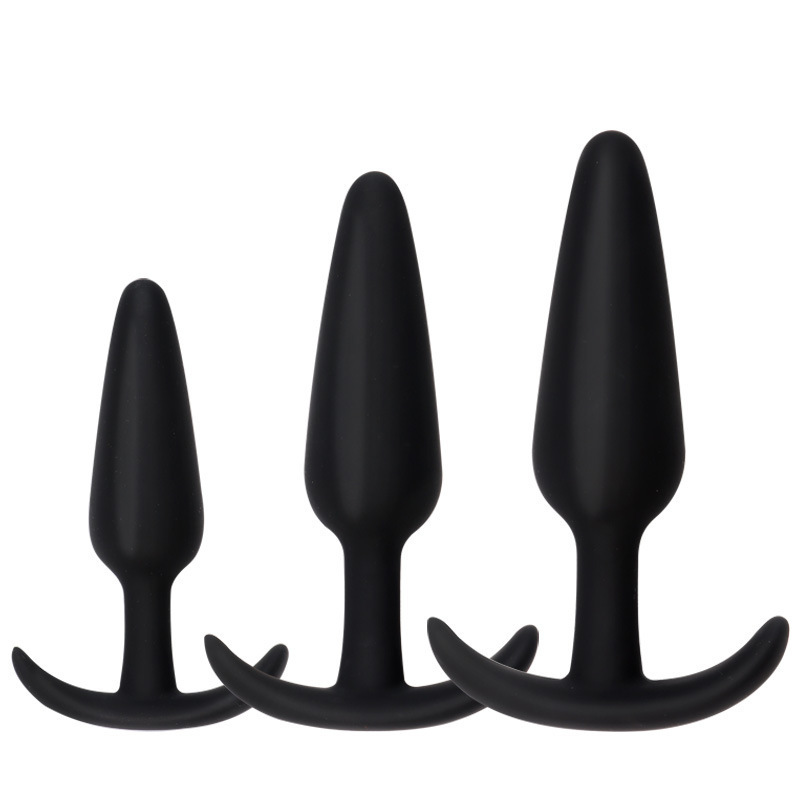 Anchor Small Anal Plug Set, 3-Piece Soft Silicone Wearable Plugs, Black — detail image 5