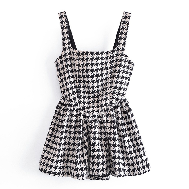 Houndstooth waist Puffy slip dress NSXDX117532