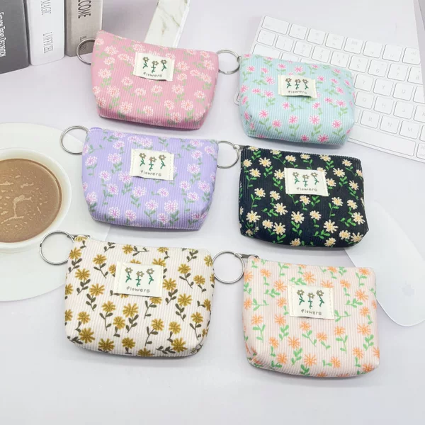 New Coin Purse Pastoral Style Small Fresh Simple Coin with Key Ring Small Wallet Small Jewelry Storage Bag Manufacturer