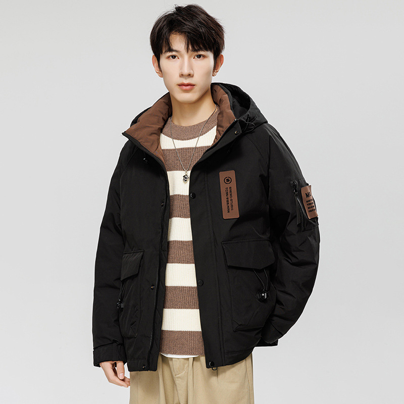 Chaqueta de plumón hombre suelta y gruesa 2024 invierno nuevo frío corto chaqueta de hombre encapuchado adolescente