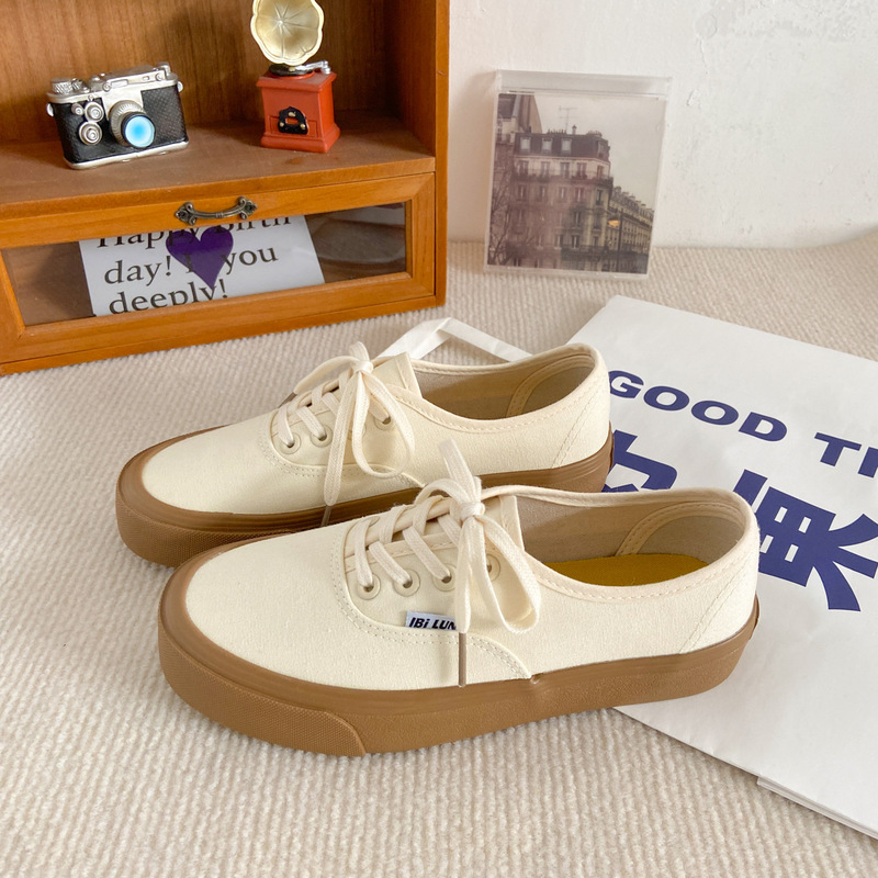 608 classic canvas shoes women's Korean-style ulzzang versatile preppy style flat retro Hong Kong style ins board shoes for students