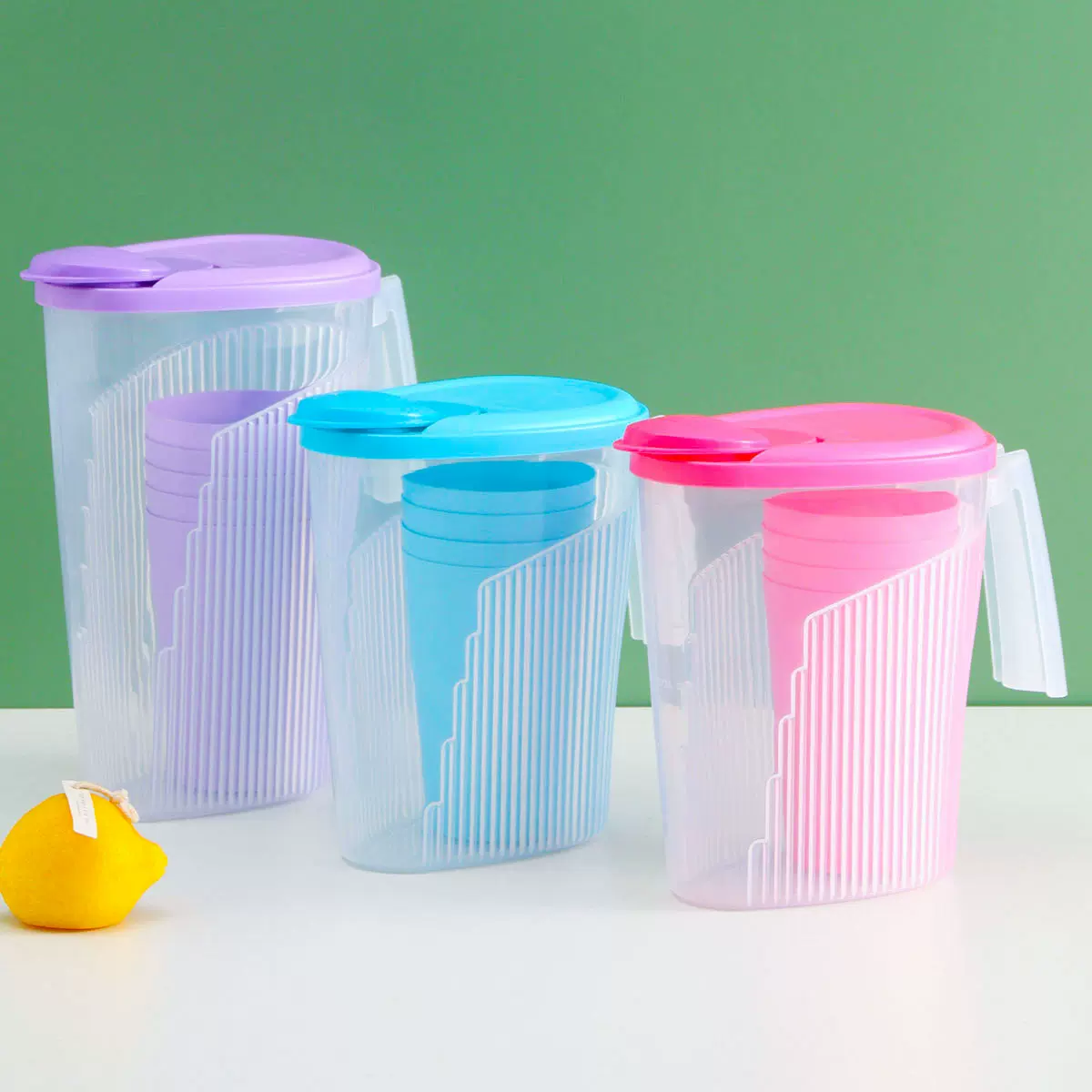 大容量冷水壶水杯套装耐高温果汁壶透明彩色水果汁扎壶水杯套装