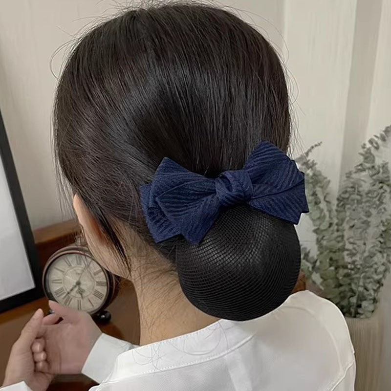 Herringbone Pattern Cross-Style Bowknot Professional Hairnet for Nurses, High-End Hair Accessory for the Back of the Head