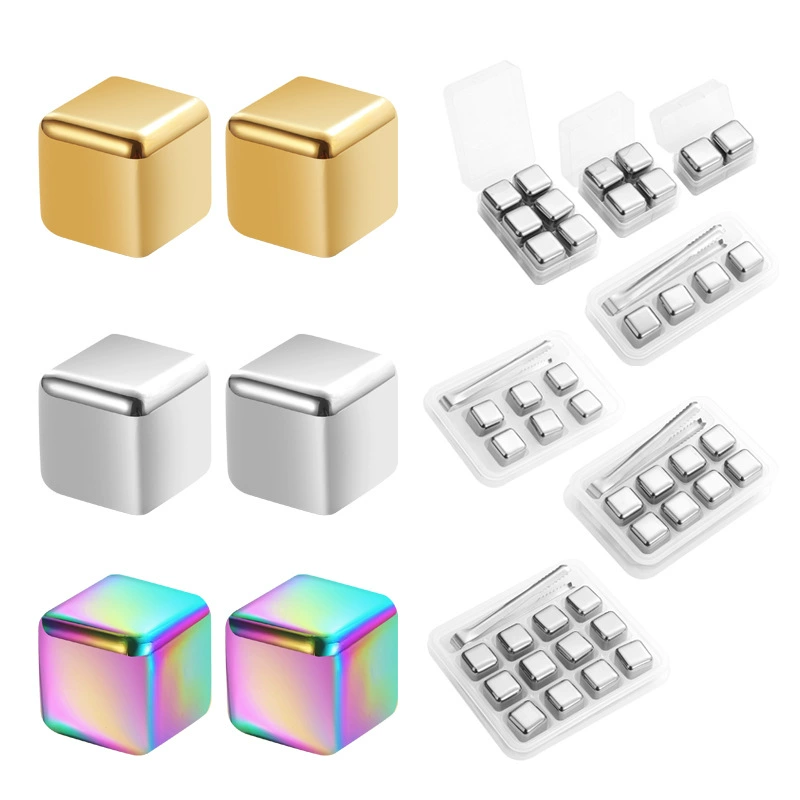 Набор квадратных и круглых кубиков льда из нержавеющей стали 304 для быстрого замораживания, для виски и тартара