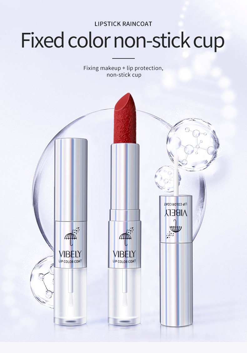 VIBELY Dual-head Lipstick Raincoat Non-stick Cup Long-lasting matte Bright Red 999 Lipstick Two-in-one Lip Gloss undefined