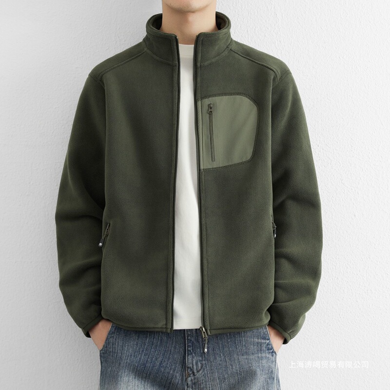 Men's Fleece Stand-Collar Jacket for Autumn and Winter, Double-Sided Fleece Lining, Warm Inner Layer, Men's Sports Cardigan Sweatshirt Top
