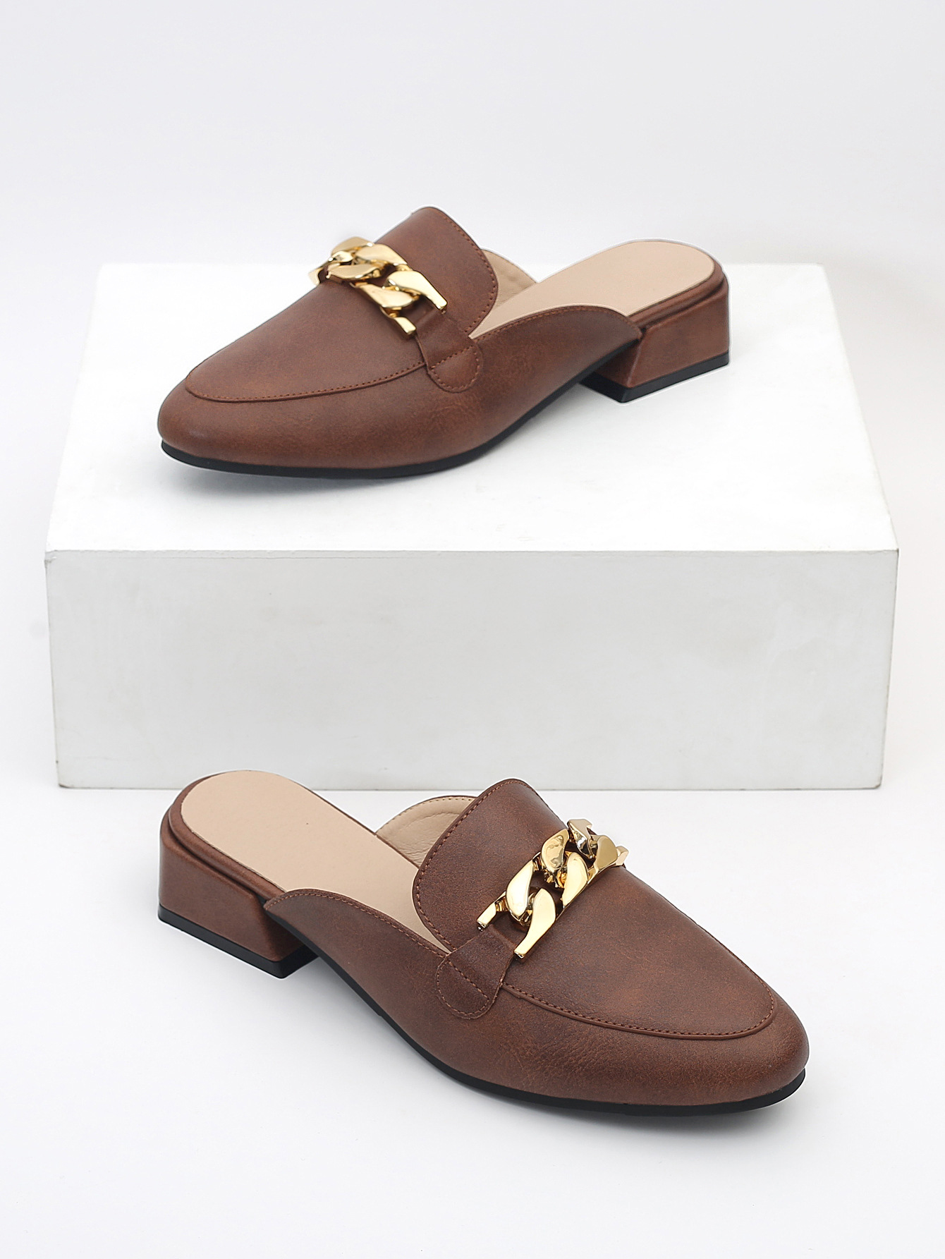 Cross Border New Summer Casual Style Fashion Women S Single Shoes All Match Round Toe Medium Heel Large Size Half Drag Foreign Trade Wholesale_voghion.com